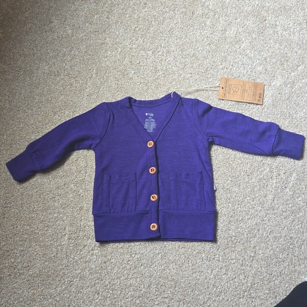 Kyte baby baby cardigan in eggplant 3-6 m